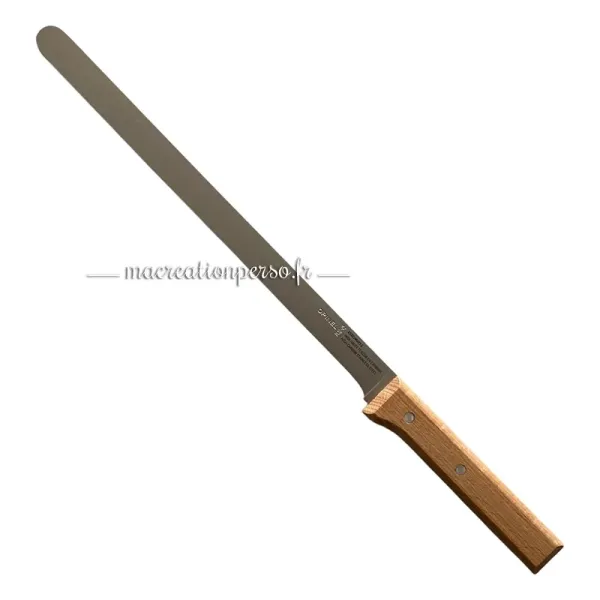 Couteau à jambon cru à lame parallèle en acier inoxydable, idéal pour des tranches fines et régulières.