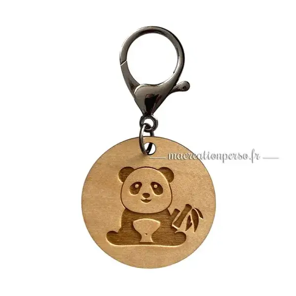 Porte-clé panda en bois personnalisable avec gravure au verso, fabrication artisanale française