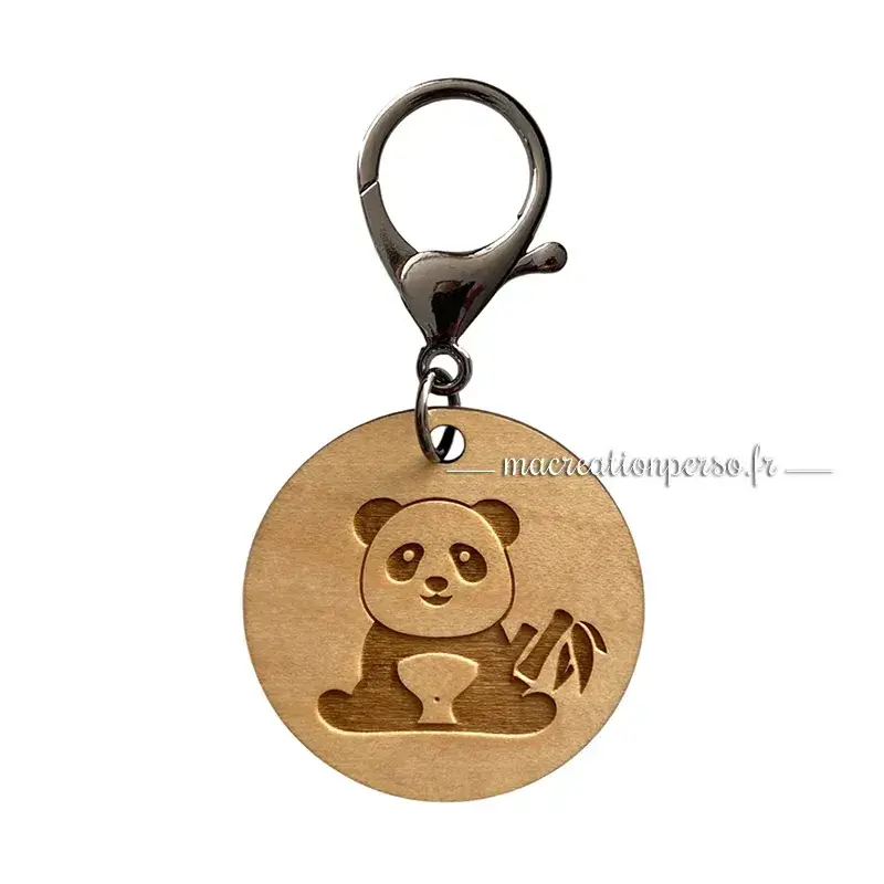 Porte-clé panda en bois personnalisable avec gravure au verso, fabrication artisanale française