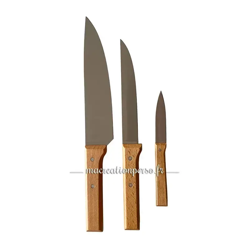 Coffret Trio Parallèle Opinel personnalisable, une idée cadeau idéale pour les amateurs de cuisine.