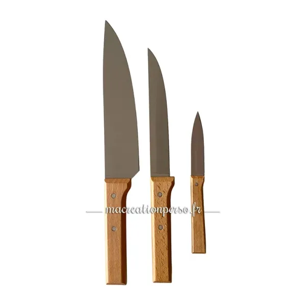 Coffret Trio Parallèle Opinel personnalisable, une idée cadeau idéale pour les amateurs de cuisine.