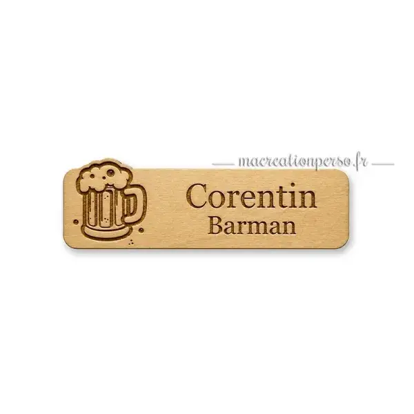 Badge barman personnalisé avec prénom, idéal pour identifier rapidement votre personnel en bar ou restaurant