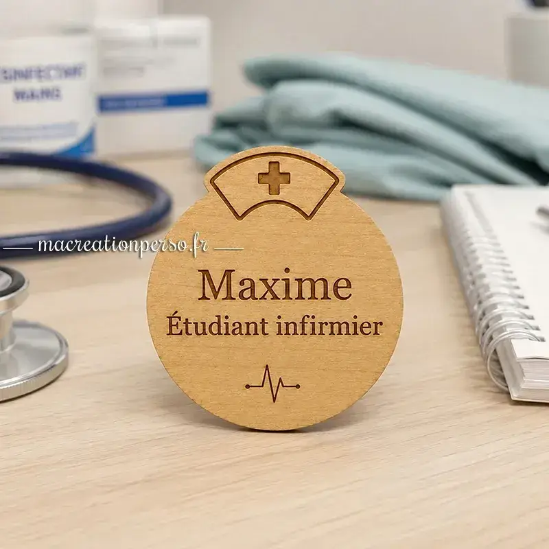 Badge professionnel étudiant IDE personnalisé dans un environnement hospitalier