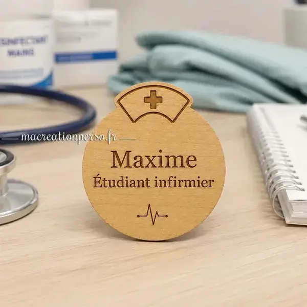 Badge professionnel étudiant IDE personnalisé dans un environnement hospitalier