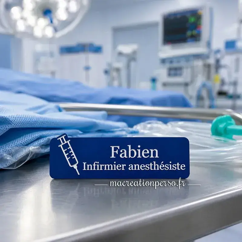 Badge professionnel infirmier anesthésiste personnalisé en bloc opératoire
