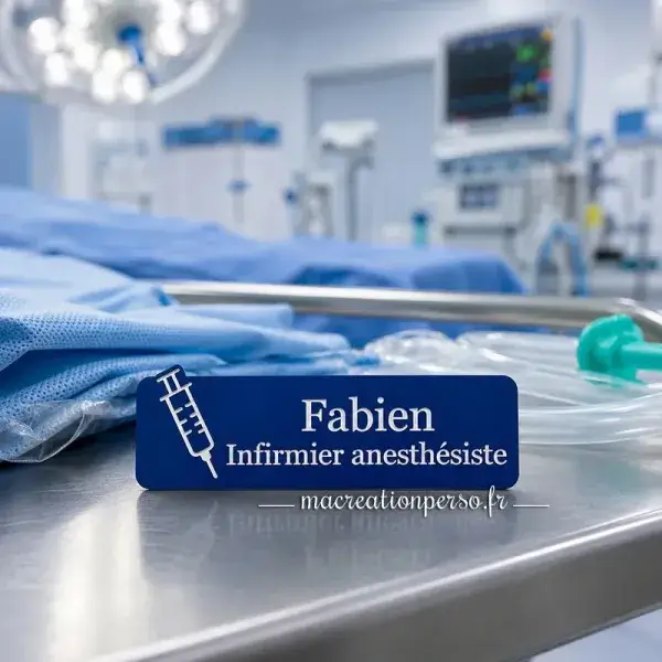 Badge professionnel infirmier anesthésiste personnalisé en bloc opératoire