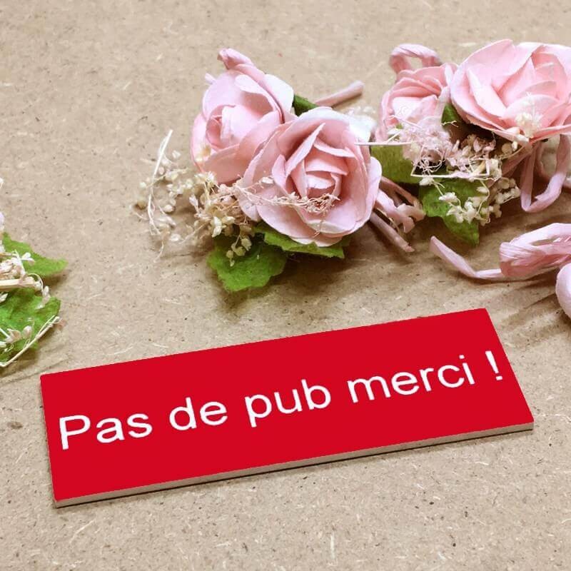 Plaque rectangle PAS DE PUBLICITÉ merci- 1 LIGNE - 6 x 2 cm rouge