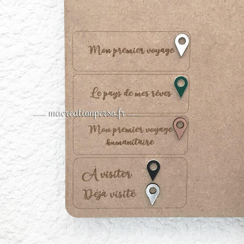 Légende de la décoration murale carte du monde en bois à personnaliser