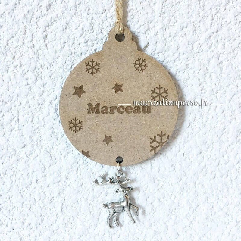 Boule de Noël personnalisée en bois Prénom - Breloque Renne de Noël - Décoration Renne de Noël 