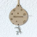 Boule de Noël personnalisée en bois Prénom - Breloque Renne de Noël - Décoration Renne de Noël 