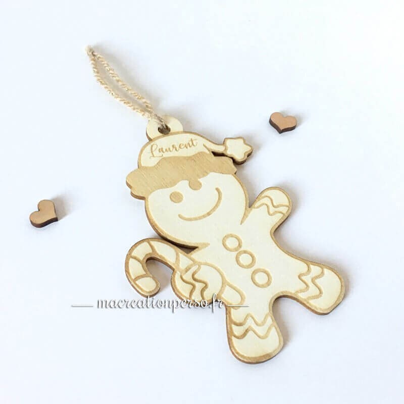 Décoration en bois bonhomme pain d'épice personnalisé avec Prénom