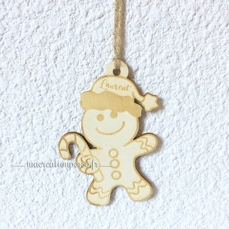 Décoration pain d'épice bonhomme bois personnalisé avec prénom