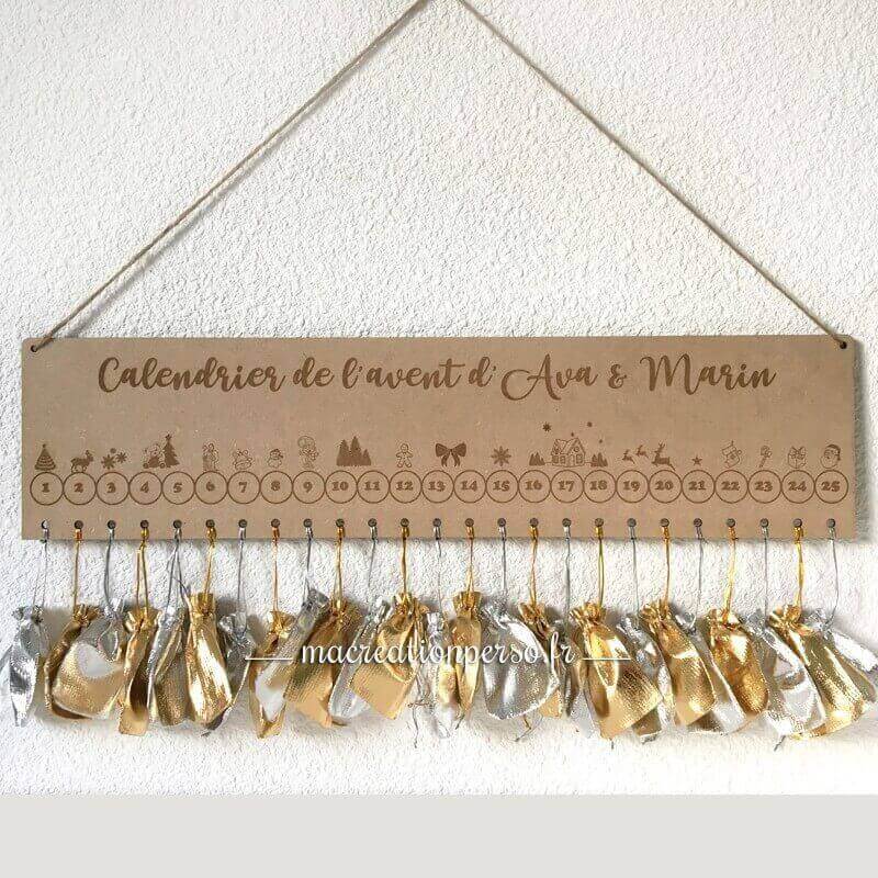 Calendrier de l'avent personnalisé en bois