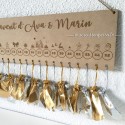 Calendrier de l'avent personnalisé en bois avec petit sachet de couleur  or et argent