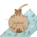 Boule de noël personnalisable thème sapin et renne de noël gravé prénom Justine