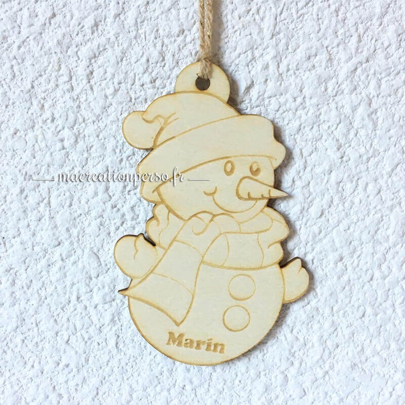 Bonhomme de neige noël personnalisable en bois clair