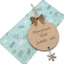 Boule de noël en bois à personnaliser avec breloque flocon de neige-