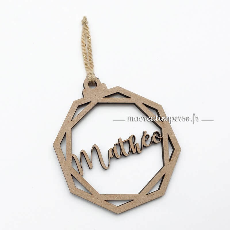 Boule de Noël gravée octogonale en bois