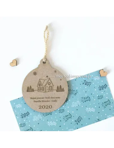 Boule de noël en bois Notre premier Noël chez nous