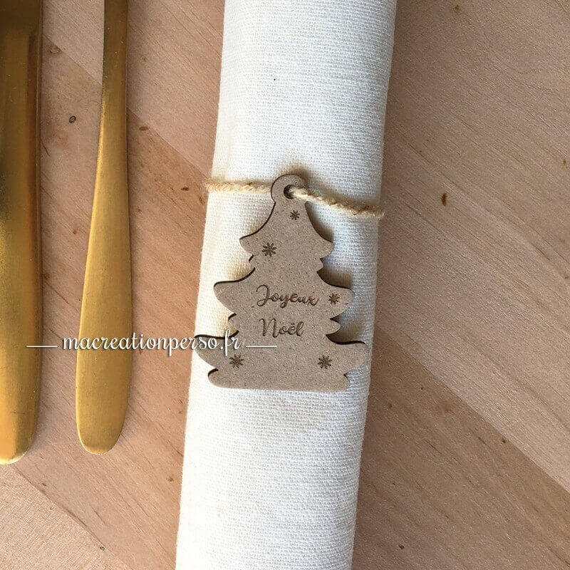 Lot de 6 ronds de serviettes de noël personnalisés en bois style boule de noël