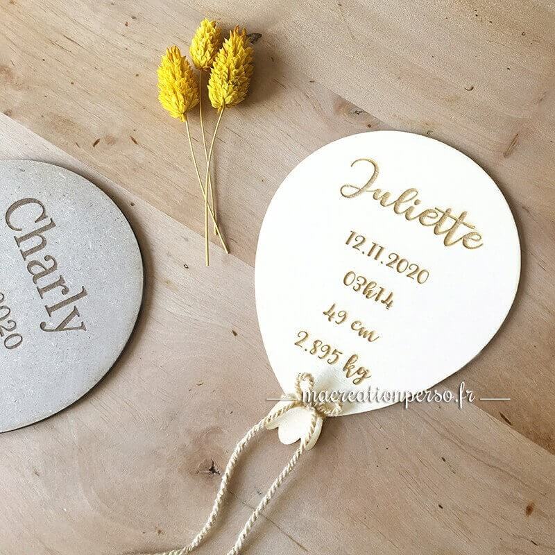 Ballon de naissance en bois personnalisé - Taille au choix