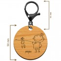 Dimensions du porte-clé en bois dessin personnalisable 50 mm avec mousqueton de couleur noire