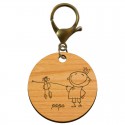 Porte-clés gravé dessin en bois 50 mm avec mouqueton de couleur bronze