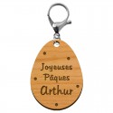 Porte-clé personnalisé en bois - Édition Limitée - Oeuf de Pâques mousqueton argenté