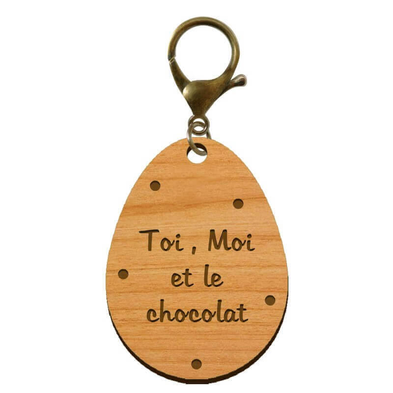 Porte-clé en bois personnalisé - Édition Limitée - Oeuf de Pâques mousqueton bronze