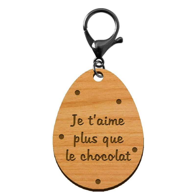 Porte-clé en bois - Édition Limitée - Oeuf de Pâques mousqueton noir
