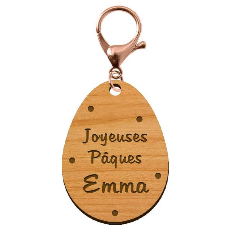 Porte clé en bois - Édition Limitée - Oeuf de Pâques mousqueton rose