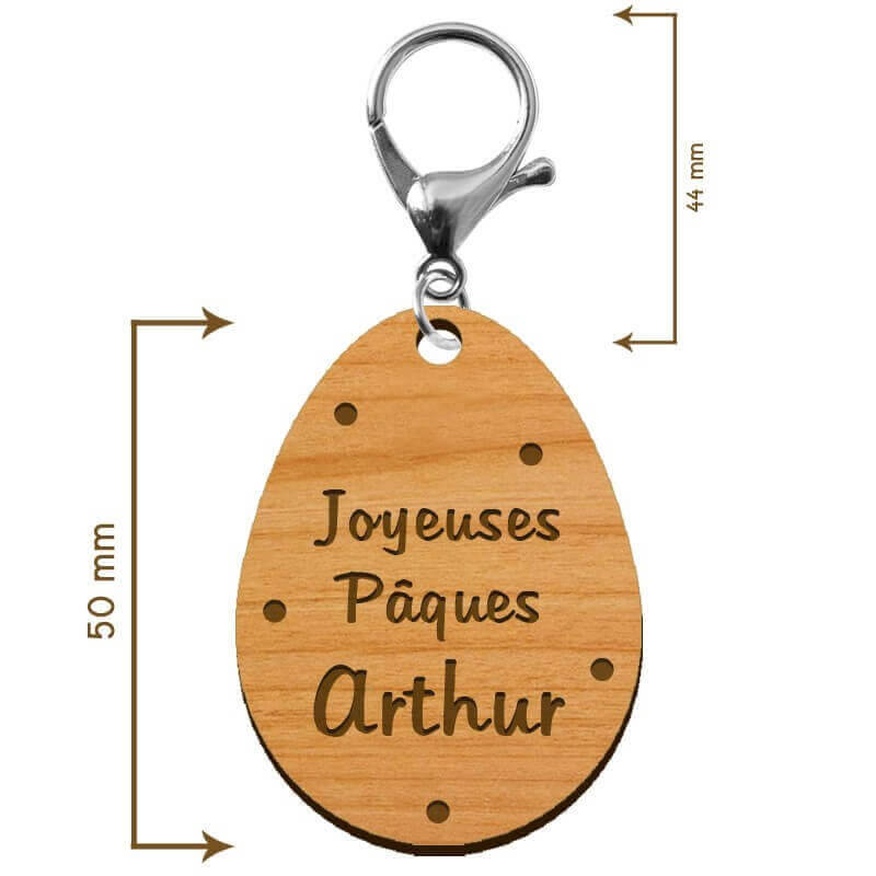 Dimensions porte-clé en bois - Édition Limitée - Oeuf de Pâques personnalisé