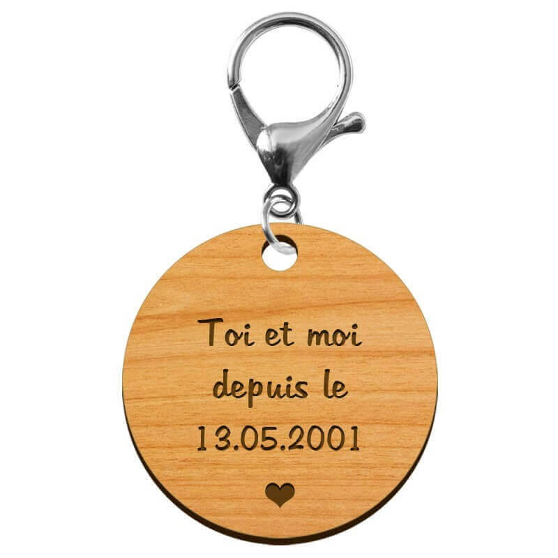 Porte clés mousqueton argenté personnalisé texte gravé cœur 