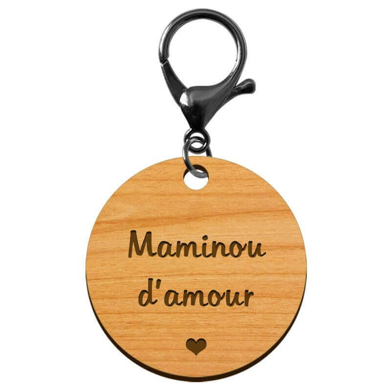 Porte clef cadeau en bois personnalisé mousqueton noir