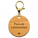 Porte clé cadeau personnalisé rond 45 mm bois mousqueton or