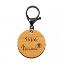 Porte-clé en bois personnalisé - Super Nounou mousqueton noir