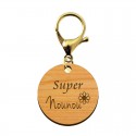 Porte-clé personnalisé en bois - Super Nounou mousqueton doré