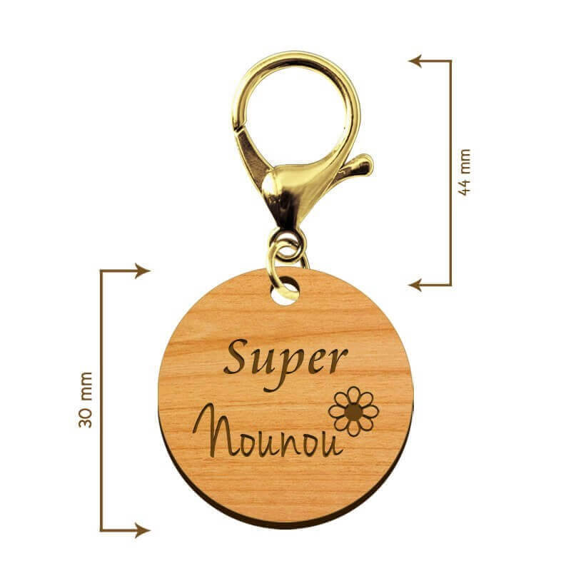 Dimensions porte-clé en bois - Super Nounou personnalisé