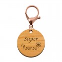 Porte-clé en bois personnalisé - Super Nounou mousqueton rose
