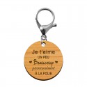 Porte-clé en bois - Je t'aime, un peu, beaucoup, passionnément, à la folie mousqueton argenté