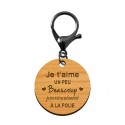 Porte-clé en bois - Je t'aime, un peu, beaucoup, passionnément, à la folie mousqueton noir 