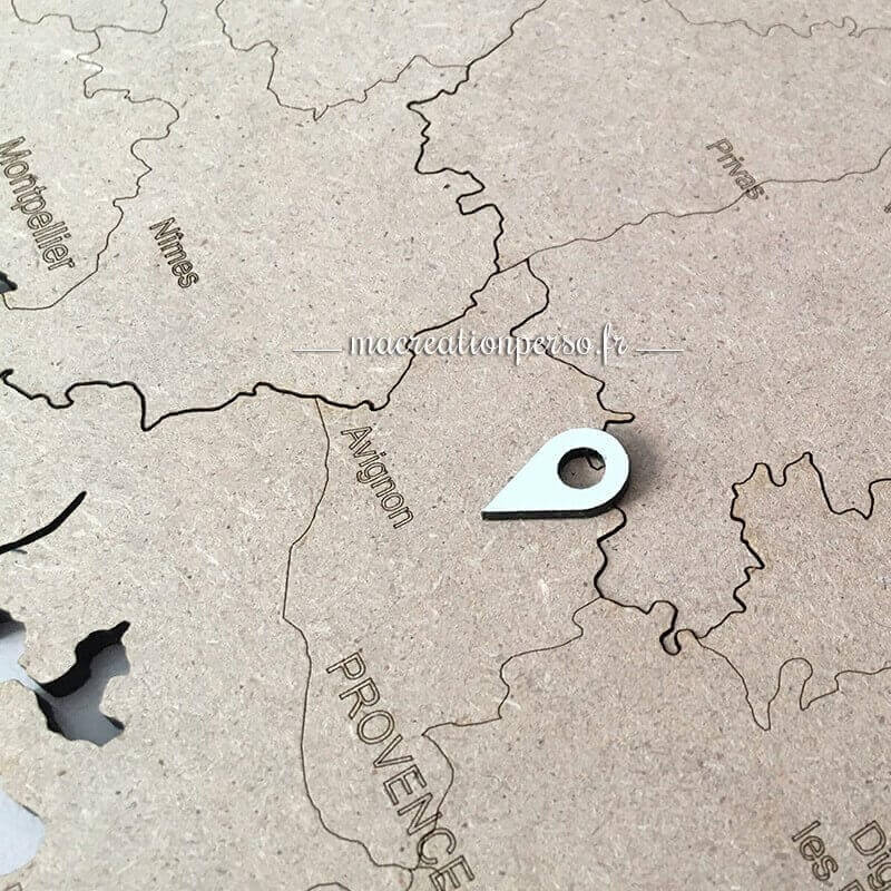 Carte France villes principales en bois gravé