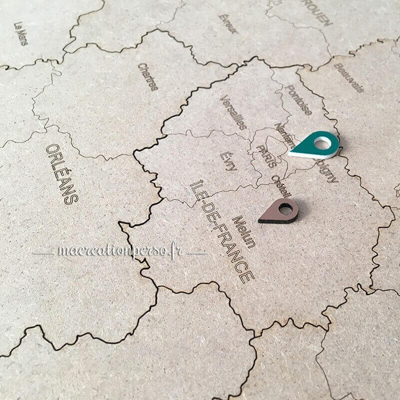 Carte map de France personnalisable en bois 