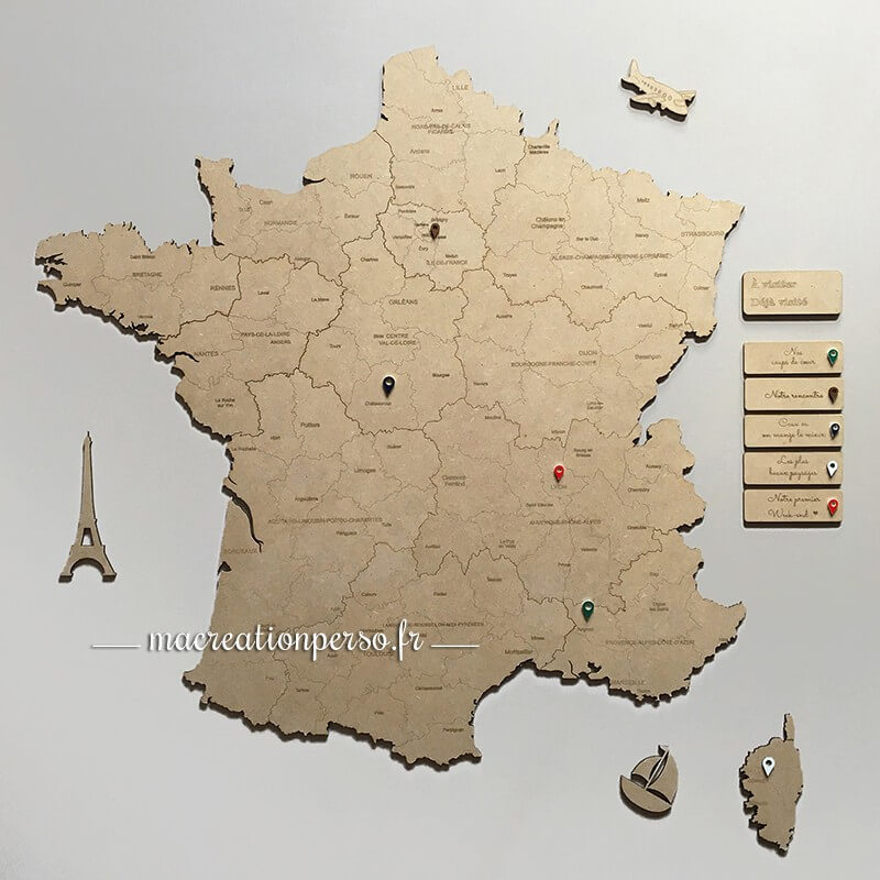 Carte de France en bois à personnaliser de chez macreationperso