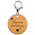 Porte-clé cadeau de Saint-Valentin en bois mousqueton argenté