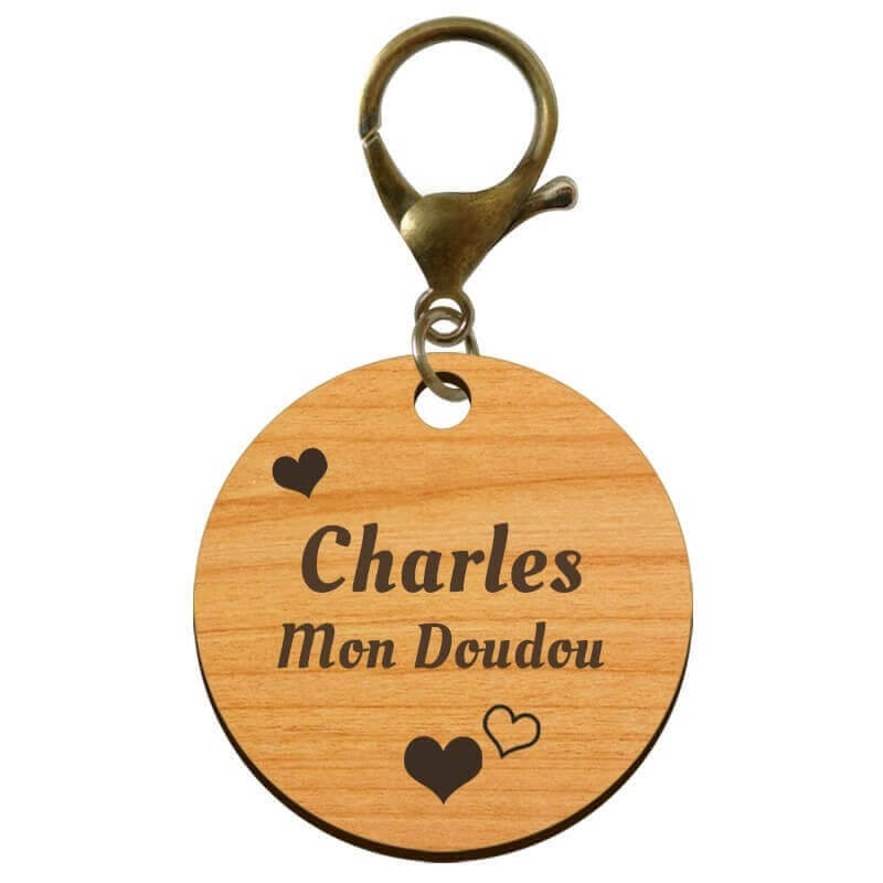 Porte-clé cadeau de Saint-Valentin en bois mousqueton vieil or 