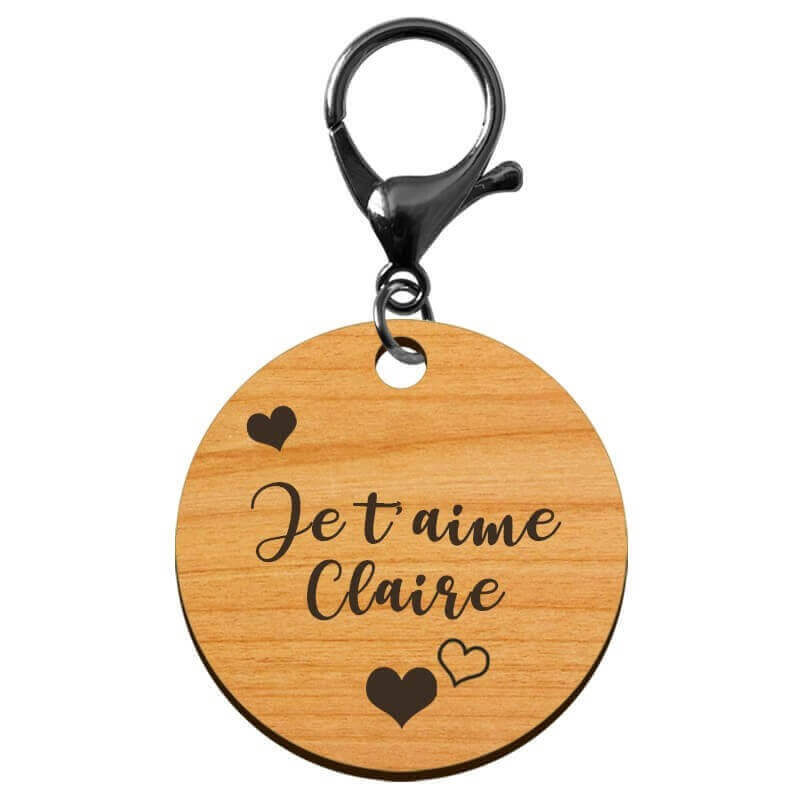 Porte-clef cadeau de Saint-Valentin en bois mousqueton noir 