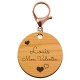 Porte-clé  prénom coeur cadeau de Saint-Valentin en bois mousqueton rose