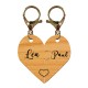 Duo de porte-clés puzzle coeur en bois personnalisé avec mousqueton bronze