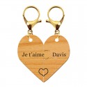 Porte-clés personnalisé puzzle coeur en bois avec prénom